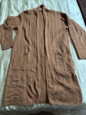 Tahari Chestnut Brown Cable Knit Open-Front Cardigan